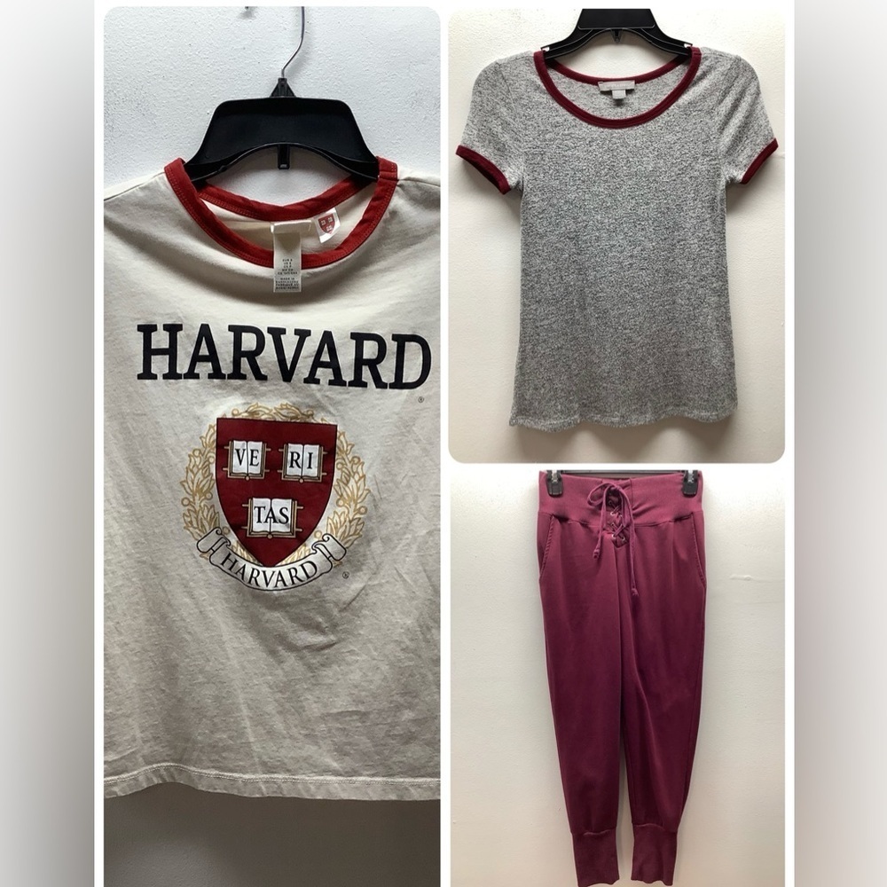 Women’s Size Small Bundle Harvard, Grey/Burgundy Baby Tee & Burgundy Joggers